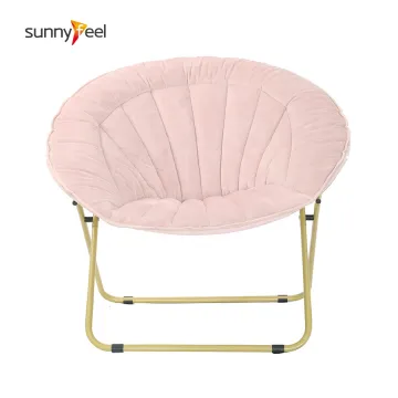 Foldable Velvet Moon Chair: Padded Comfy Metal Saucer Chair for Indoor Use