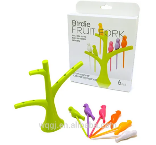 Creative Tree Colorful Bird Shape Fruit Snack Dessert Forks Holder Party Dessert Snack Salad Fruit Fork Tree Holder Set