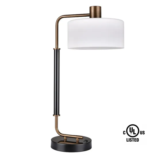 Country Inn Lighting: Brushed Bronze and Black Desk Lamp with Drum Acrylic Shade