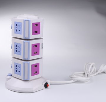 Tower Shape Type L 3 flat pin multi power tower socket usb outlet