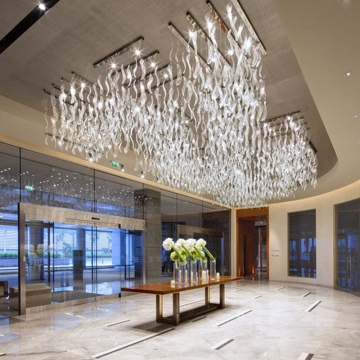 Modern Luxury Hotel Lobby Banquet Hall Glass LED Chandelier Lamp with Ribbon Decoration
