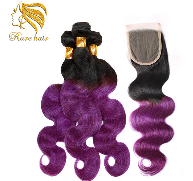 Rare 3 Bundles Brazilian Body Wave Purple Ombre Color Hair Bundles, Colored Weave Hair Styles