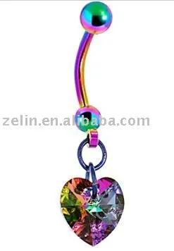 handcrafed genuine light vitrail preciosa heart titanium belly ring,316L jewlery,body jewelry,belly button ring,navel jewelry