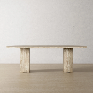 Huaxu Huaxu Modern Beige Travertine Dining โต๊ะอาหาร - ทนทานสำหรับการใช้งานวิลล่า