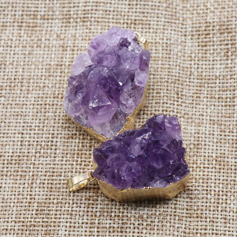 Améthyste Druzy Pendentif Violet Drusy Collier Drusy couche d&#39;or pierres précieuses brutes Bohème