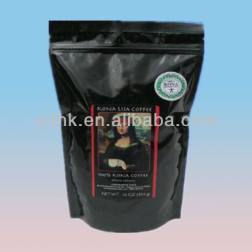 round bottom stand up coffee bag,16oz reseable black aluminum foil bag with ziplock