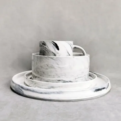 16pcs Grey Pink Marble Tableware Sets - Fine Bone Porcelain Kitchen Dinner Sets Wholesale