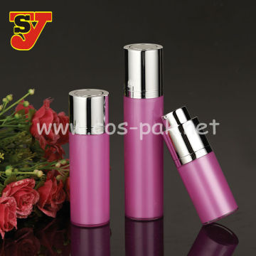 ขวดปั๊มสูญญากาศสีชมพูสำหรับเครื่องสำอางบรรจุ