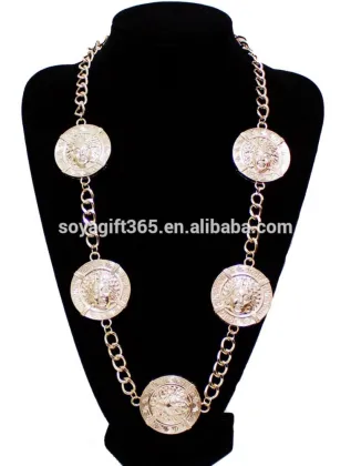 Golden Enamel 5 Lion Head Choker Necklace Pendant Thick Lion Jewelry