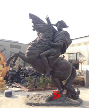 large copper Napoleon sculpture with horse statue