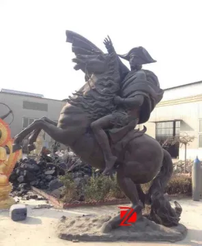 large copper Napoleon sculpture with horse statue
