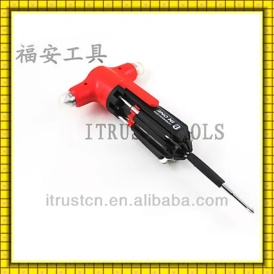 Multi Car Emergency 8 screwdriver tools with Safety Hammer