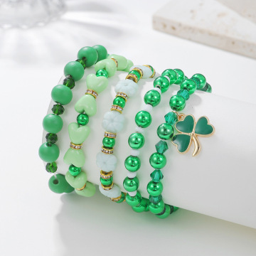 Ημέρα του Αγίου Πατρικίου Ιρλανδική Lucky Beaded Stretch Bracelet SET