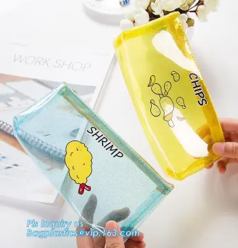 Cute cartoon PVC stationery zipper bag, Stationery Set Zipper Pvc Bag, Cosmetic Waterproof Tote Plastic Clear Zip Makeup Shoppin