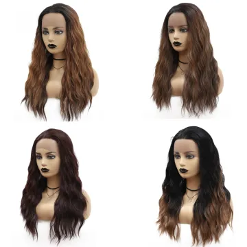 X-TRESS Heat Resistant Synthetic Lace Front Wigs Ombre Brown Black Color Natural Wave Long Free Part Hair Wig For Black Women
