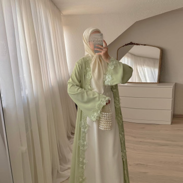 Elegant Solid Color Lace Abaya Cardigan for Women