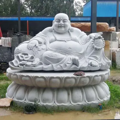 Chinese white marble good luck statue laughing buddha stone sculpture