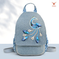 Mochila al aire libre de lino y algodón de mano étnica Peacok