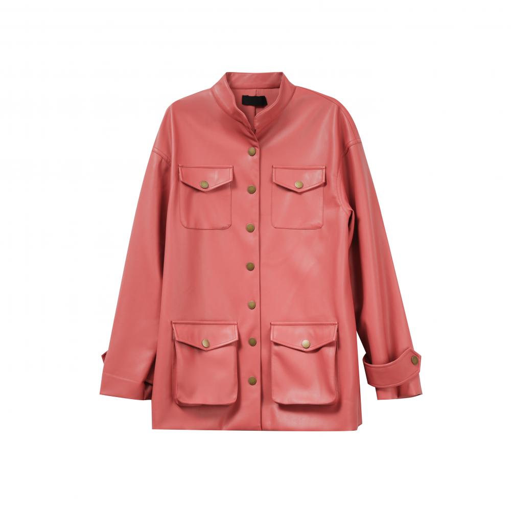 Kinds of Ladies Stand Collar Leather Coat, Wholesale Ladies