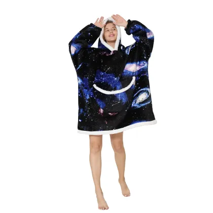 Cute Animal Flannel Hoodie Blanket for Men and Women
