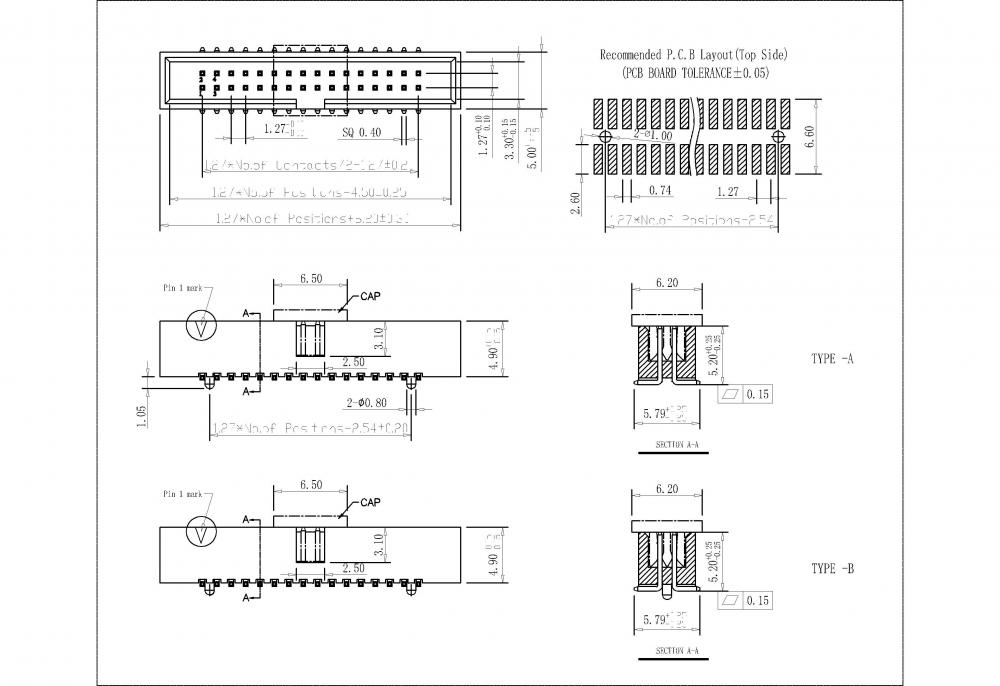 1.27mm Box Header SMT H=4.90 With post