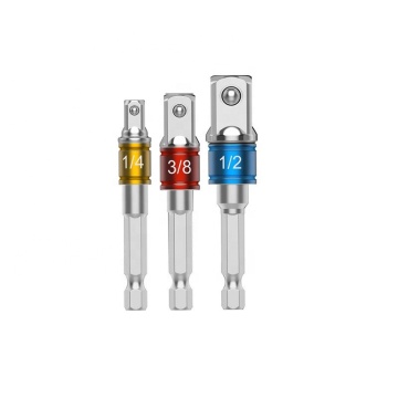 3pcs Nickel Hexagon Shank Adapter Drill Nut Driver Power Extension Rod - 1/2, 3/8, 1/4