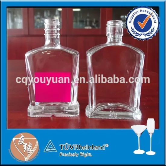 Clear small 50ml glass spirit bottles with rose red decal