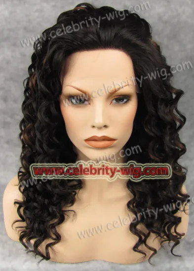Dark Brown Highlight Medium Length Bounce Wavy Rihanna Synthetic Wig