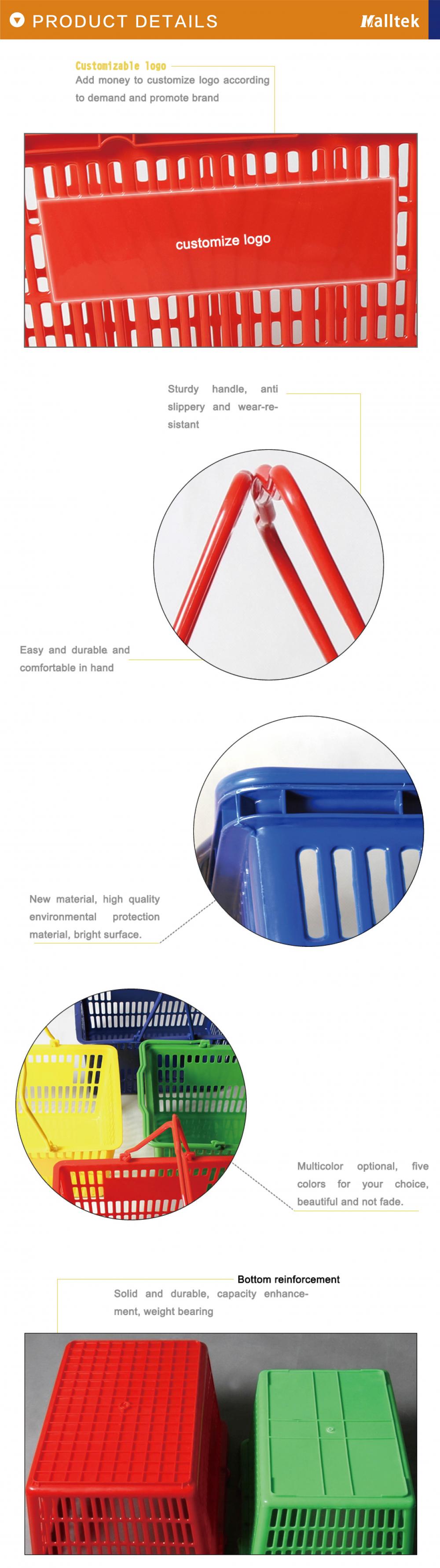 Blue Double Handle Supermarket Plastic Shopping Basket