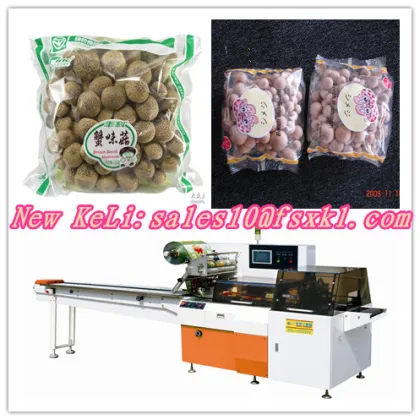 Edible mushrooms in tray reciprocating wrapping machine