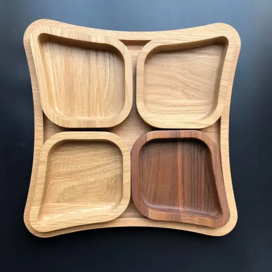 Separated wooden food tray