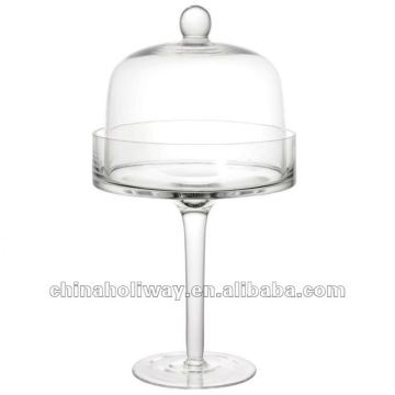 Large pedestal cake dome glass, clear bell jar glass