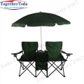 Collapsible outdoor double camping chair with sun umbrella