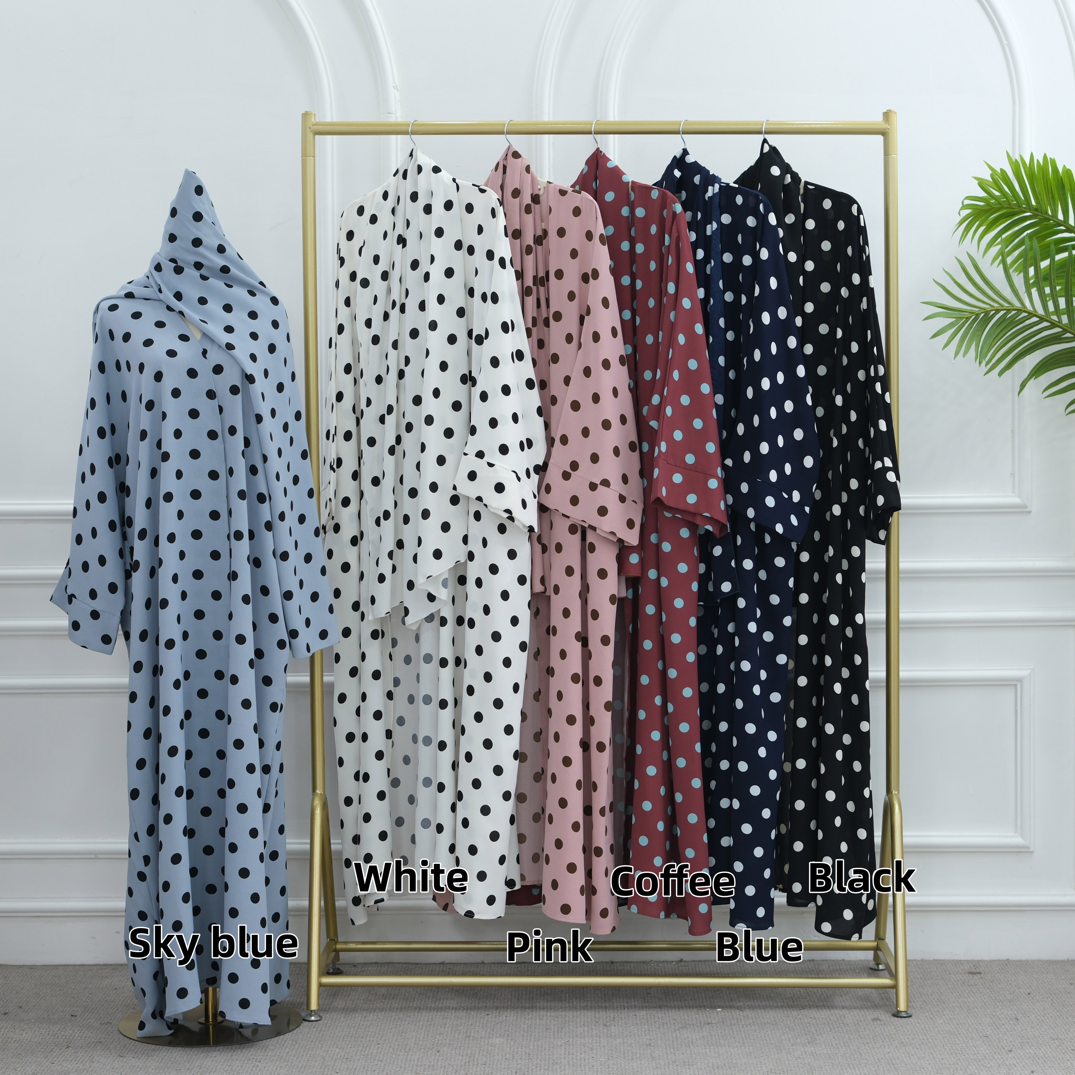 Polka Dot Two-Piece Open Abaya Set