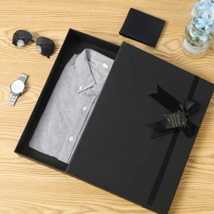 Custom Luxury Black Shirt Box with Ribbon