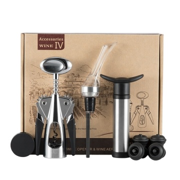 Fabricante Juego de regalos de accesorios de vino premium con vertido, sacacorchos, bomba y tapones