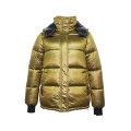 Ladies fashionable Winter Coat with color blocking hood