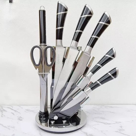 Professional 9-Piece Stainless Steel Chef Knife Set with Durable Black, Pink, or Red Handles