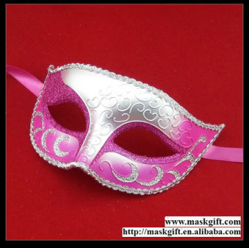 Wholesale 100% Handpainted Hot Pink And Silver Glitter Masquerade Mask For Ball
