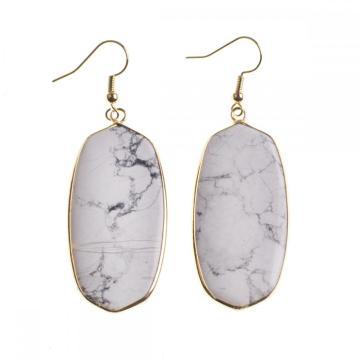 Gemstone Agate Wrapped Cooper Gold Stone Pendant Dangle Hook Earring Natural Stone Rectangle Drop Earrings for Women Girl