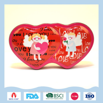 Wholesale Heart Shaped Tin box Double Heart Shaped Tin Can Customized Tin Box