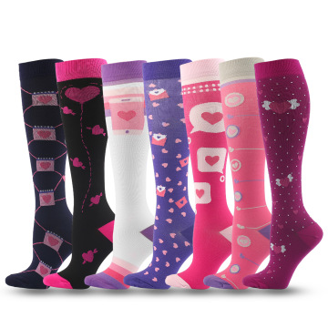 Plus Size Long Knee High Running Sports Compression Socks for Women with Stripes