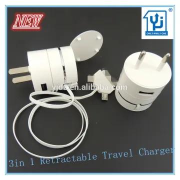 Bestest Portable 3in 1 Retractable USB Travel Charger 1000mAh