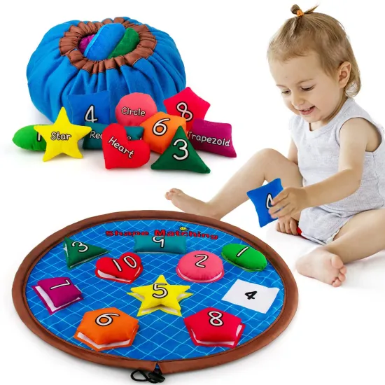10PCS Preschool Learning Toys: Memory Numbers, Shapes Bean Bags Matching Game for Toddlers