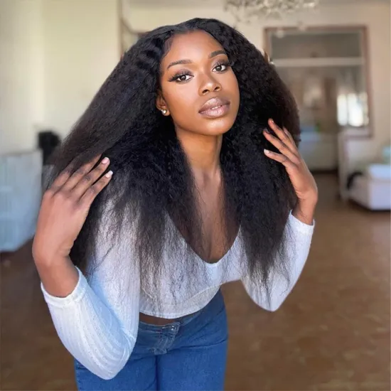 High Definition Human Hair Kinky Straight Swiss Transparent Lace Frontal Wigs