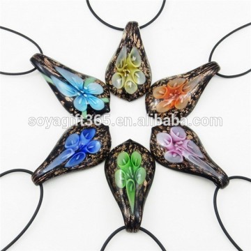 Gold Dust Black Flat Pendant 3D Flower Lampwork Glass Pendant For Necklace Diy