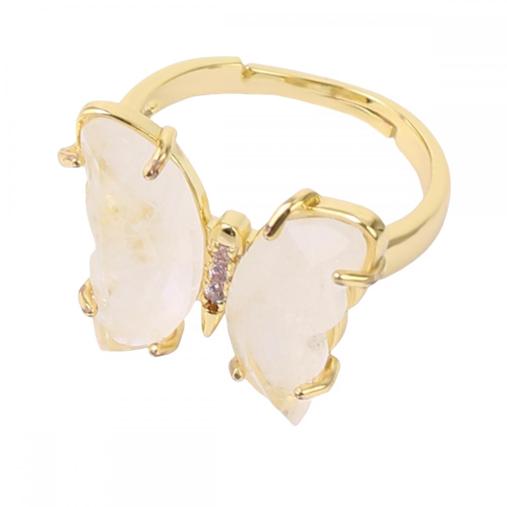 Anillos de mariposa de piedra natural Anillo de cristal de cuarzo ajustable forma de mariposa anillo de piedra preciosa para mujeres