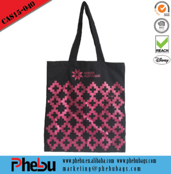 Custom checp black printed canvas tote shopping bag(CAS15-040)