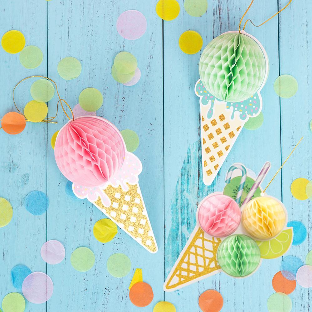 Ice Cream Party Honeycomb Ice Cream Cone Hanging Decoration Kids Birthday Party Summer Baby Shower Girl