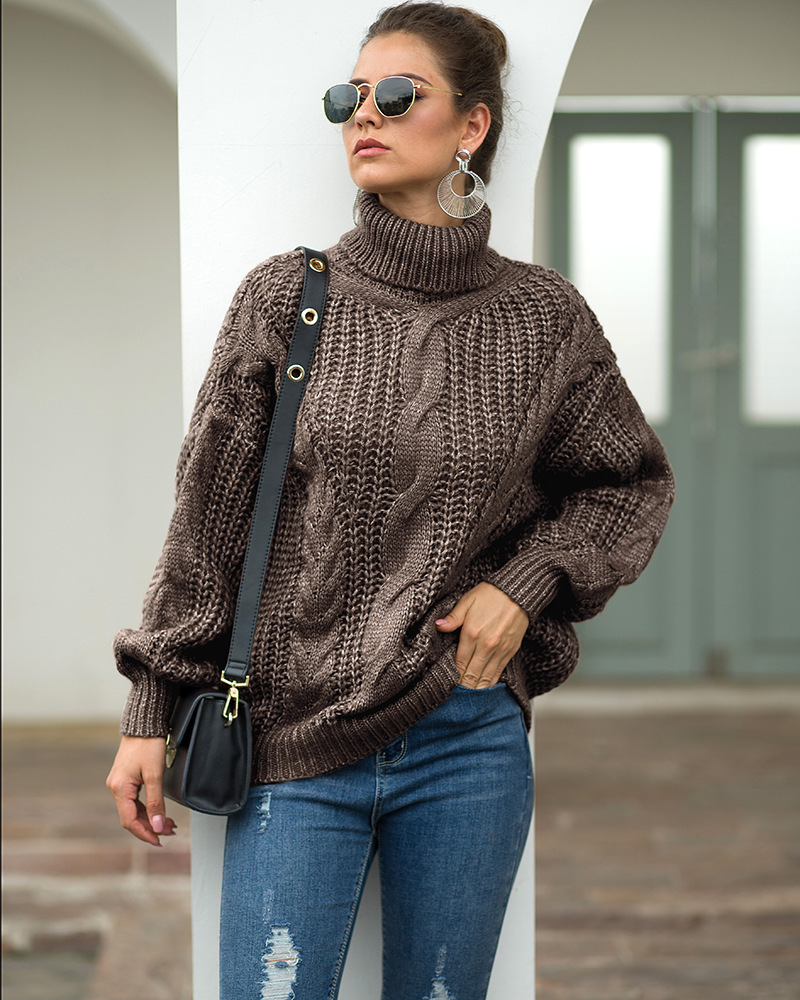 Womens Cable Knit Turtleneck Pullover